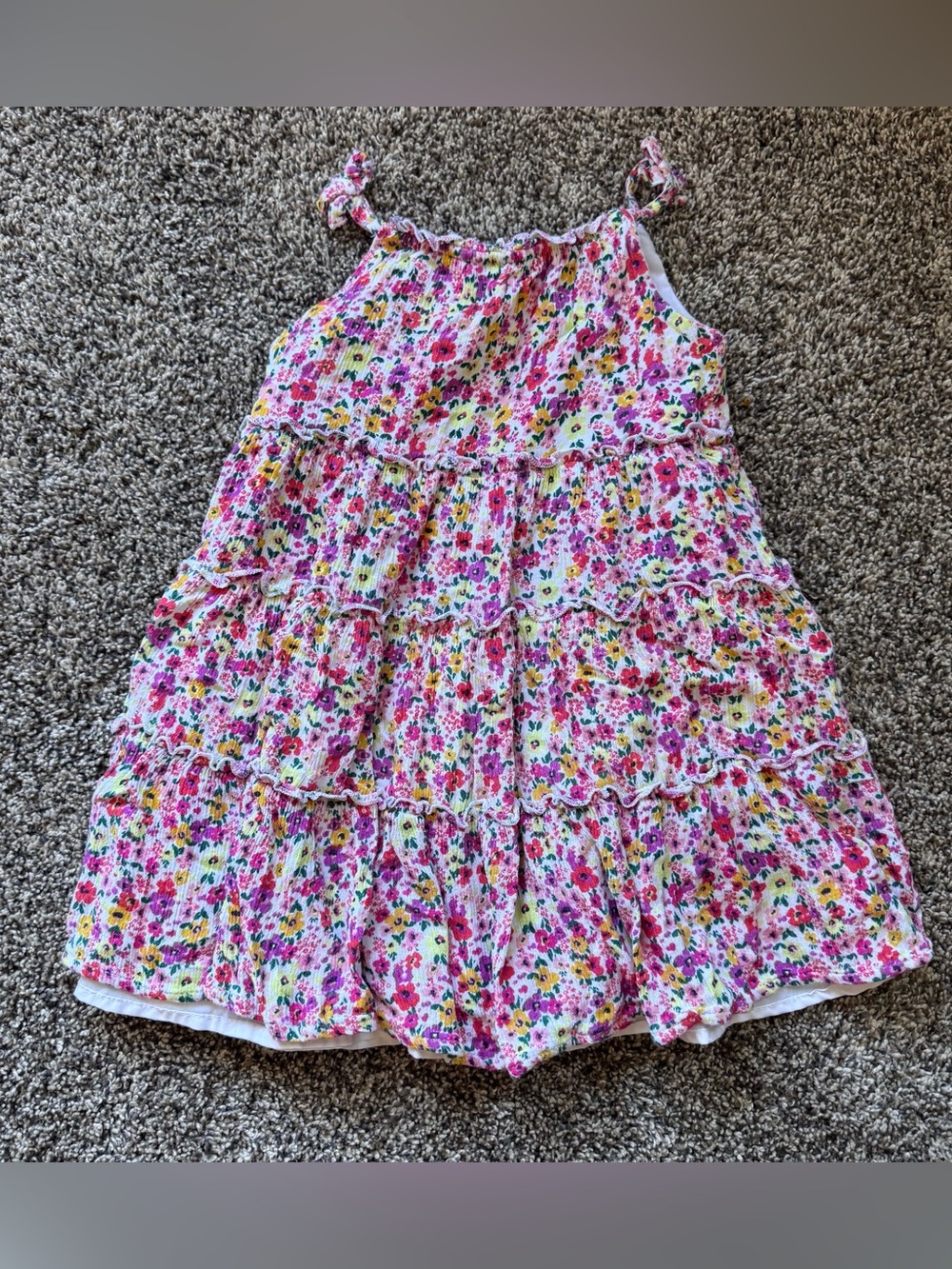 Girls Pink Floral Tiered Sundress